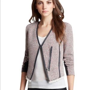 Rebecca Taylor tweed w leather trim moto jacket 8